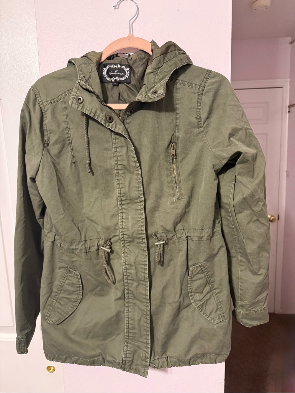 Ambiance Olive Green Utility Jacket with Hood